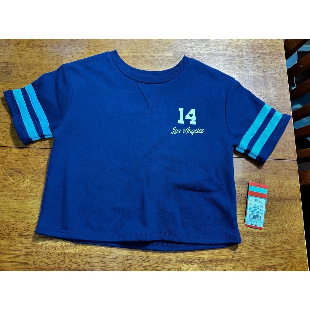 Cat & Jack Kids Los Angeles 14 Short Sleeve Sweatshirt Navy Blue Size S 6/7 NWT